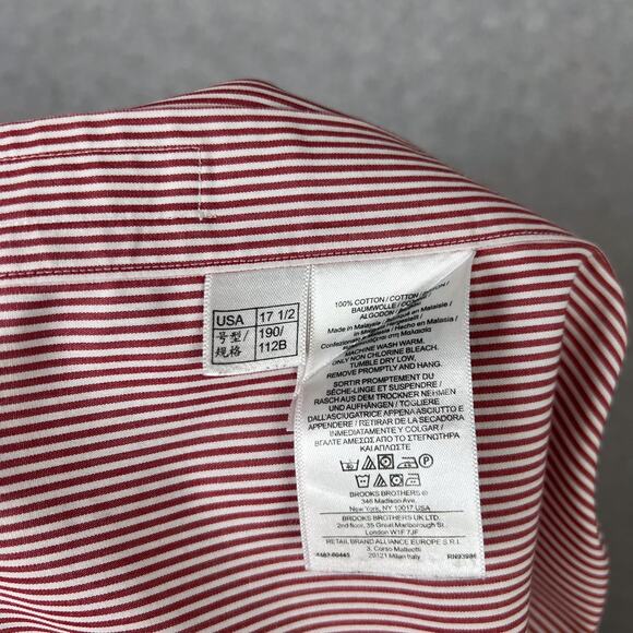 Brooks Brothers 346 Shirt Men's Size 17.5-4/5 Red White Striped L/S Button Down - Picture 8 of 8